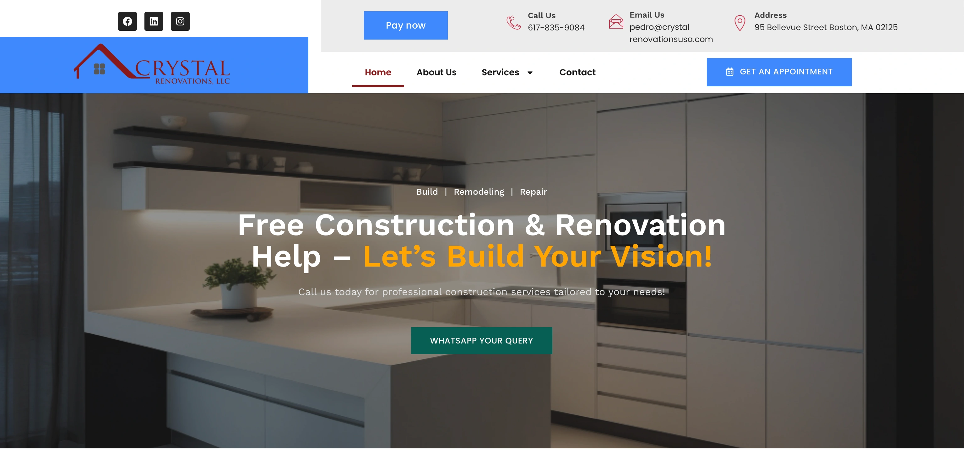 Crystal Renovations LLC Website - Mobile-First Design, Instant Quote Forms, Portfolio Galleries