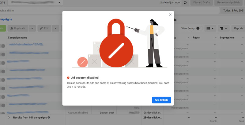 Meta Ad Account Disabled Status
